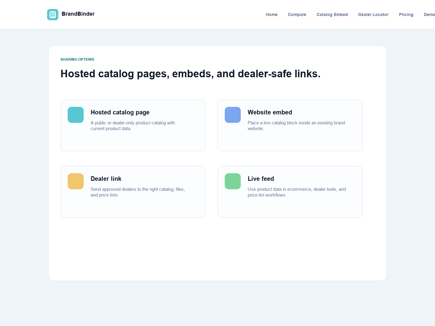 BrandBinder catalog sharing settings