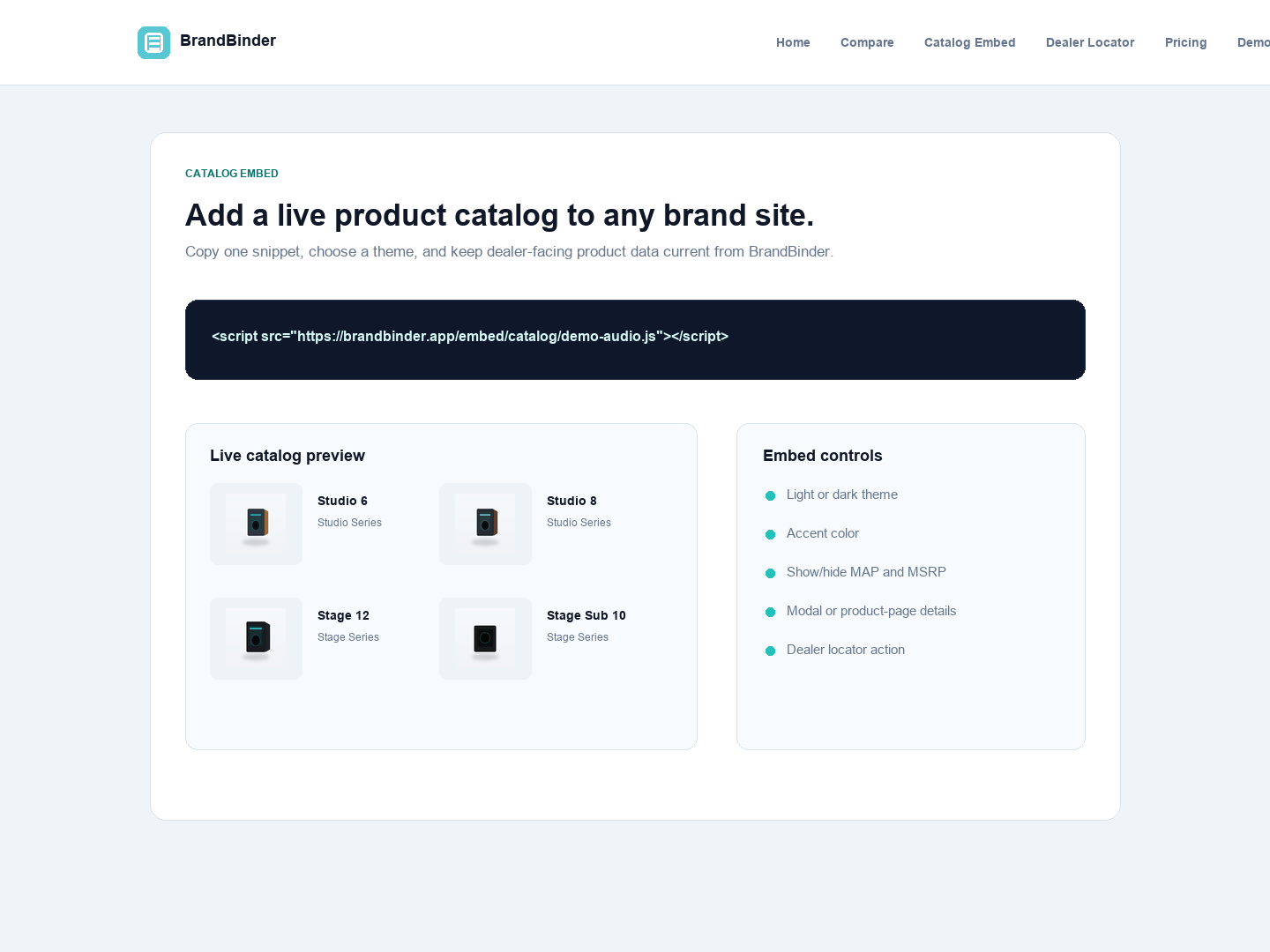 BrandBinder catalog embed snippet