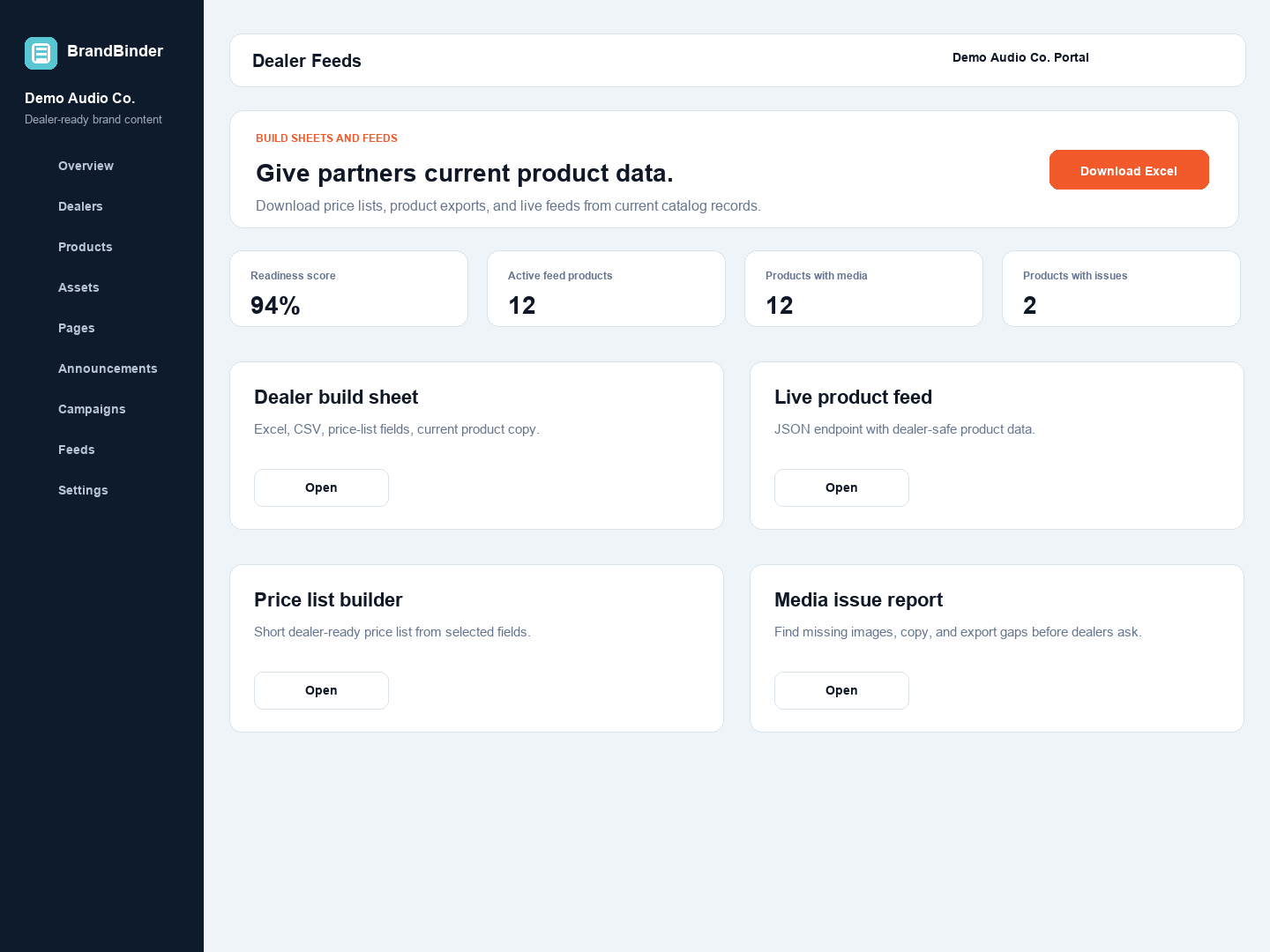 Dealer-facing feeds page